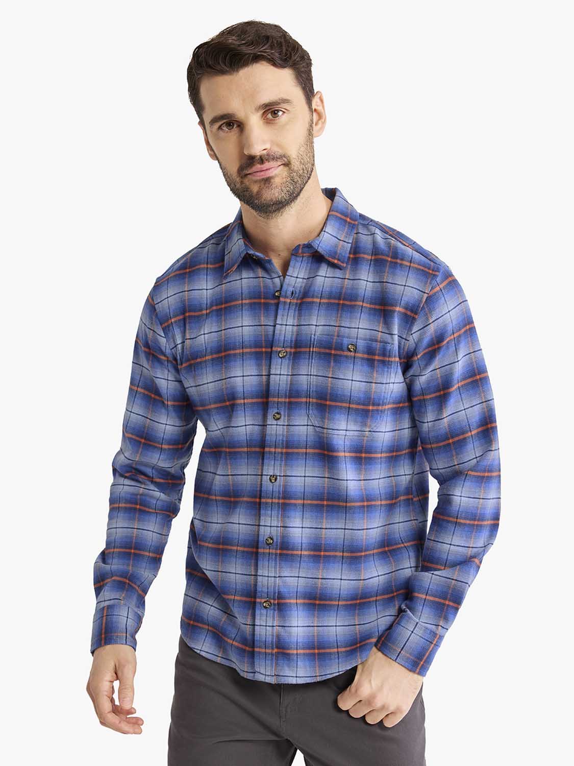 Fair Harbor Seaside Lightweight Flannel Shirt- blue sky plaid