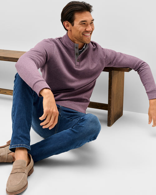 Johnnie O Rockwells Diamond-Quilted Henley Pullover- Fig