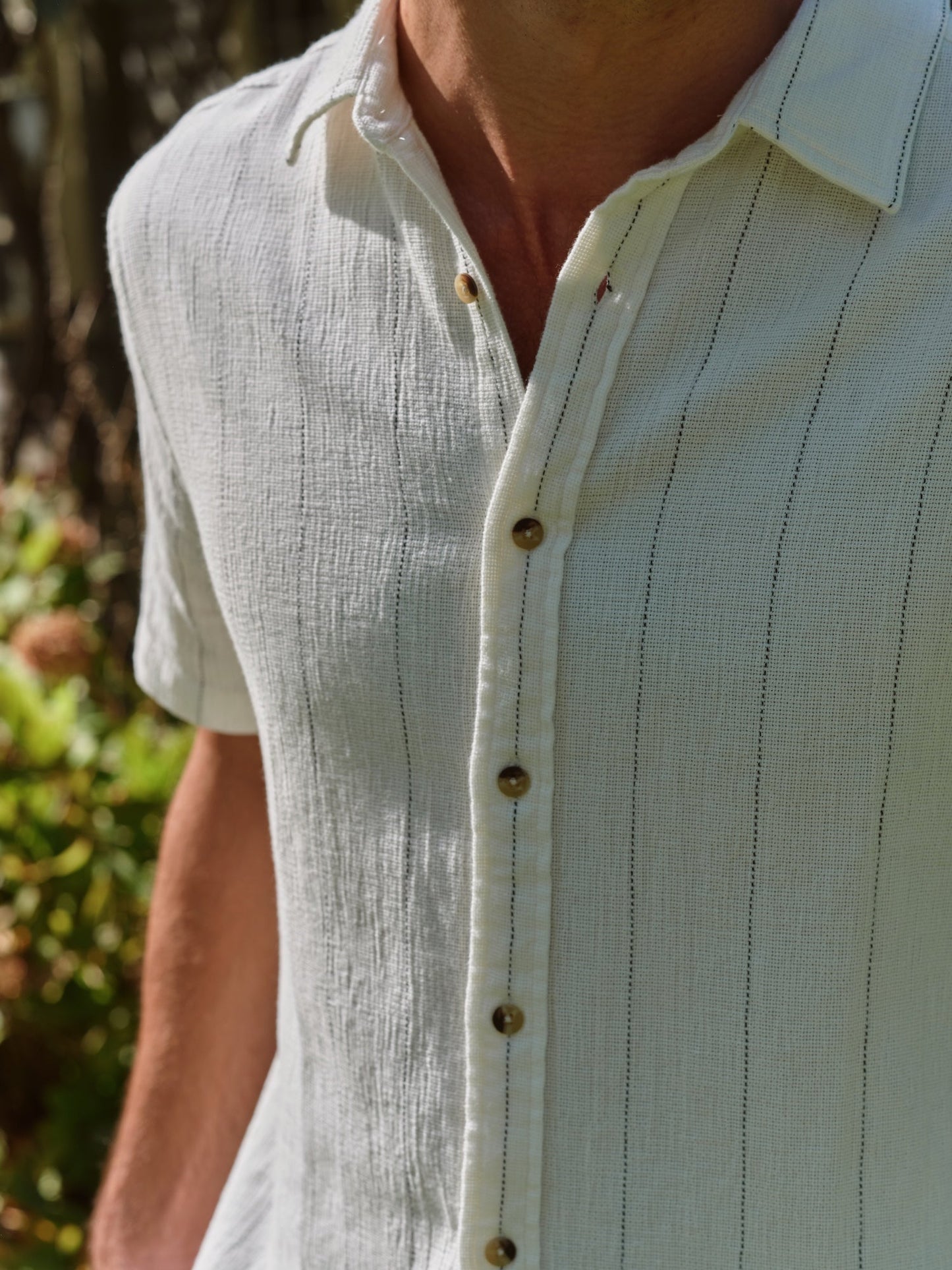 Fair Harbor Oasis Textured Shirt- Shell Stripe