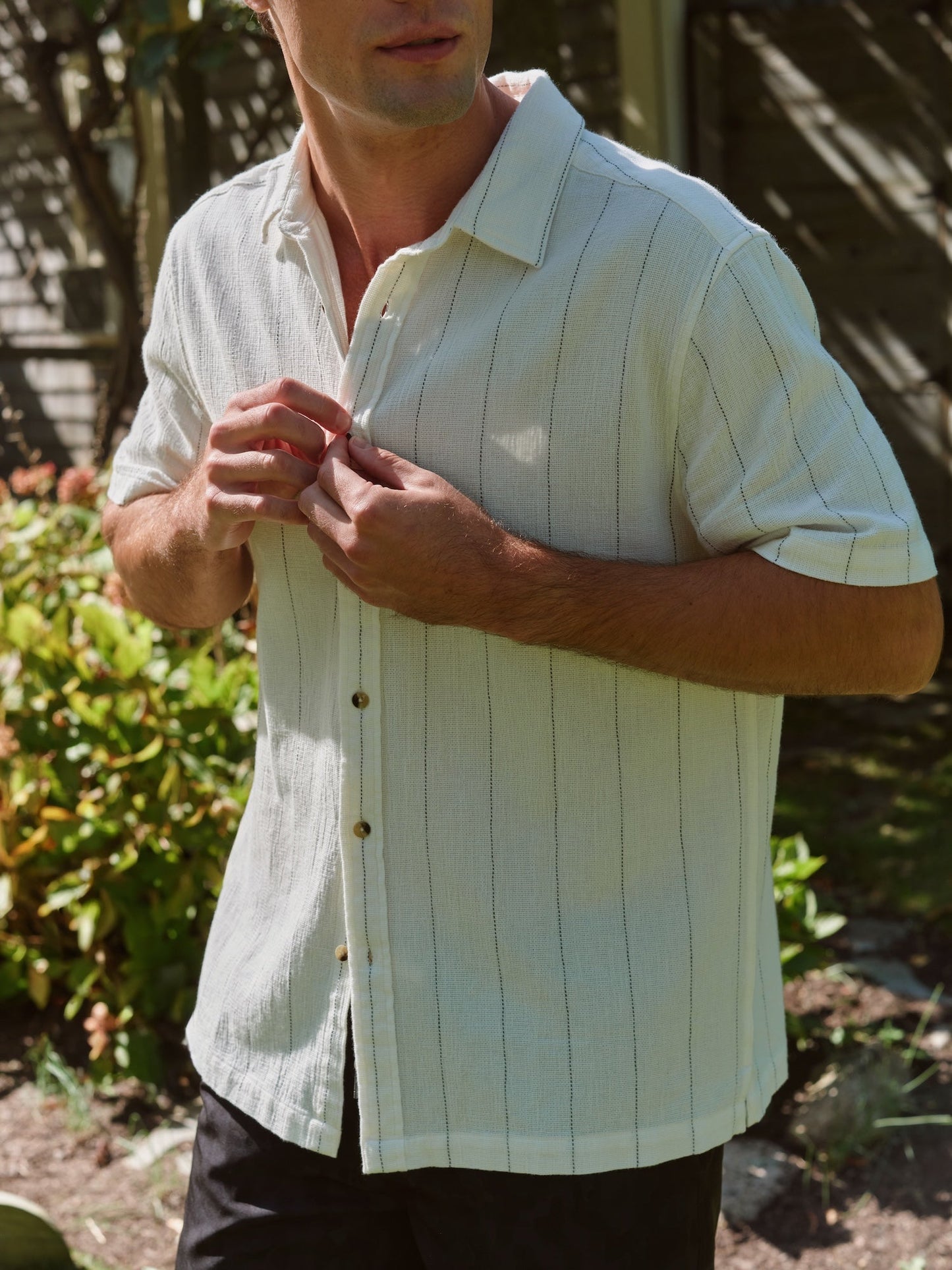 Fair Harbor Oasis Textured Shirt- Shell Stripe