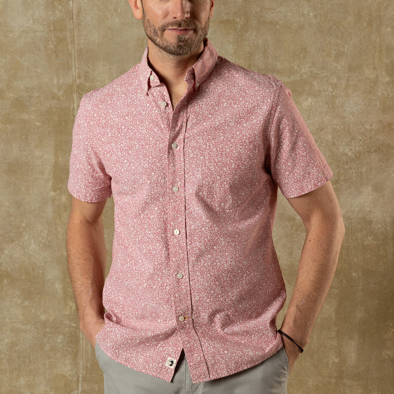 Duck Head Cotton Chambray Sport Shirt- Rosewood