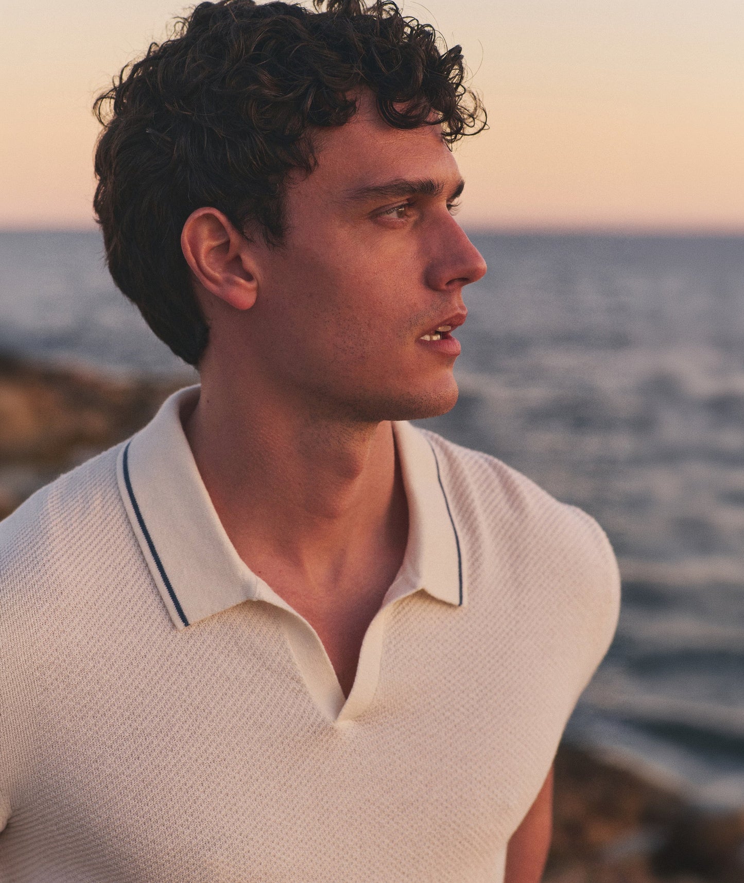 Marine Layer Greyson Sweater Polo -white