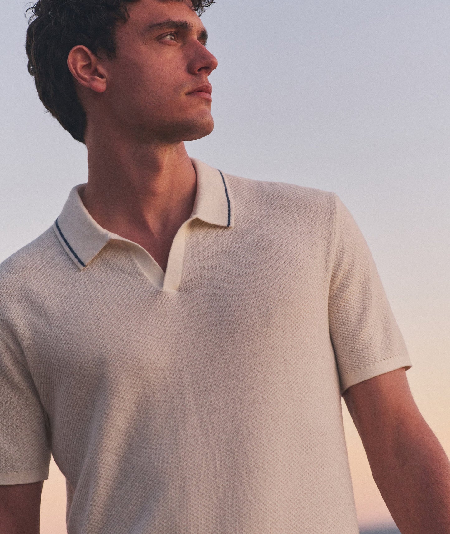 Marine Layer Greyson Sweater Polo -white