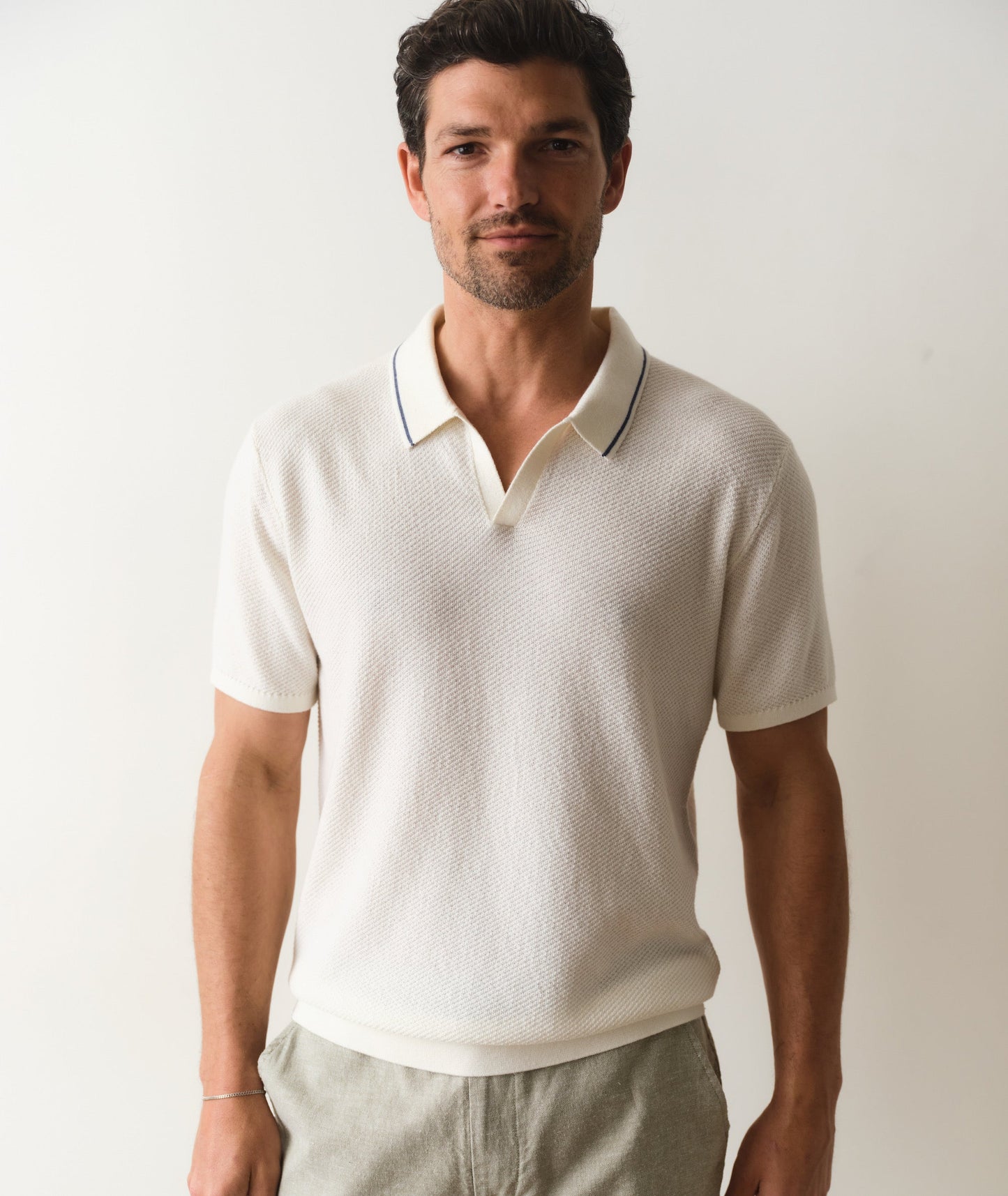 Marine Layer Greyson Sweater Polo -white
