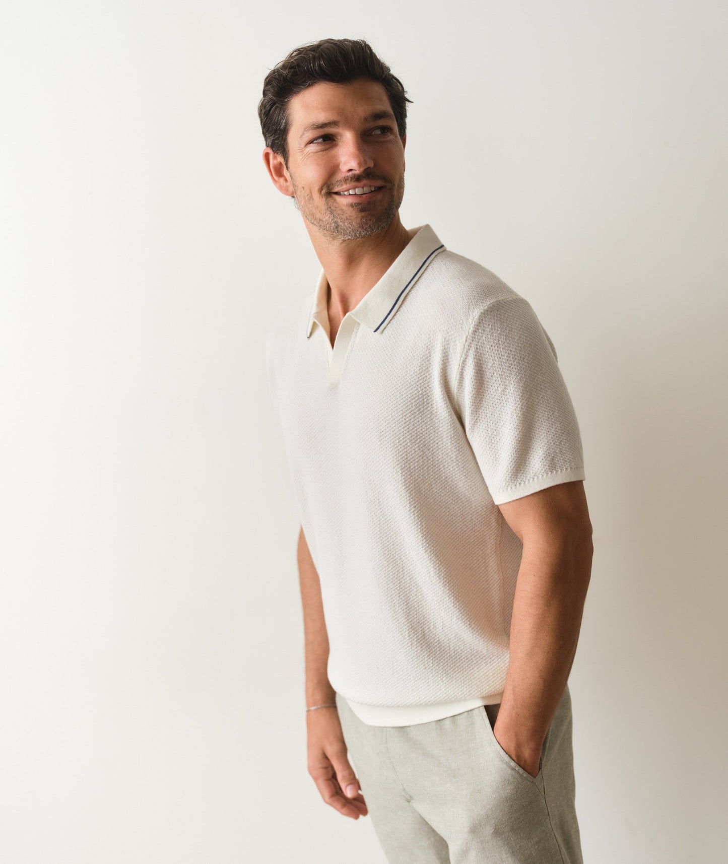 Marine Layer Greyson Sweater Polo -white