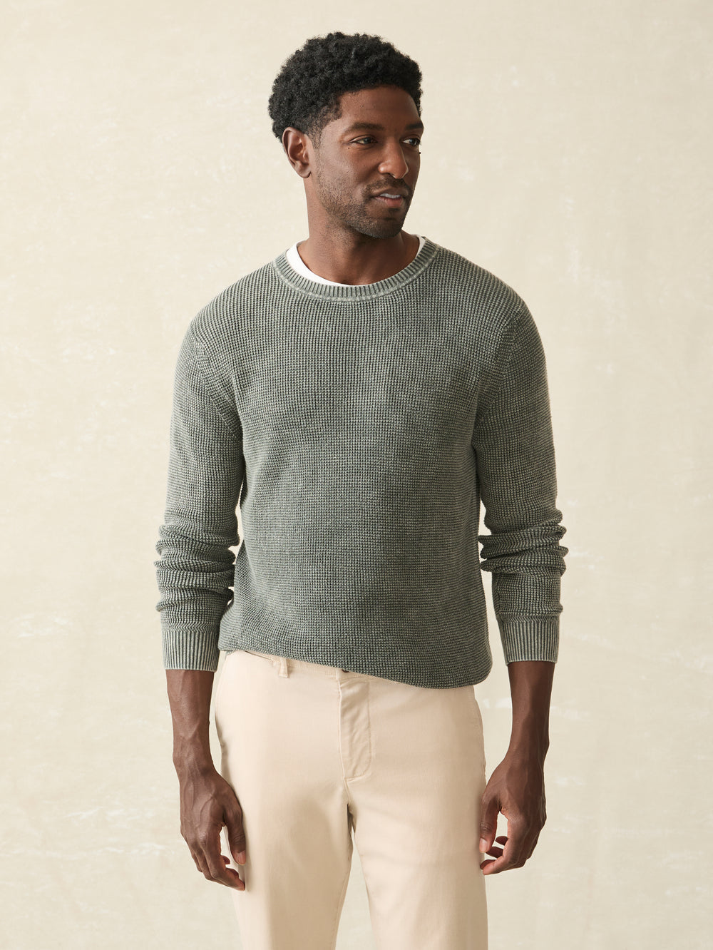 Faherty Sunwashed Crewneck Sweater-Mountian Olive