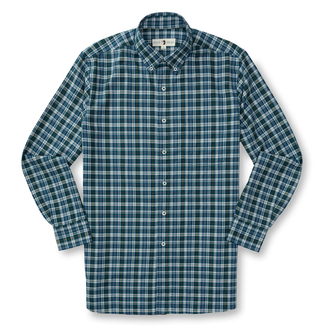 Duck Head Cotton Oxford Sport Shirt
Thompson Plaid   -Legion Blue