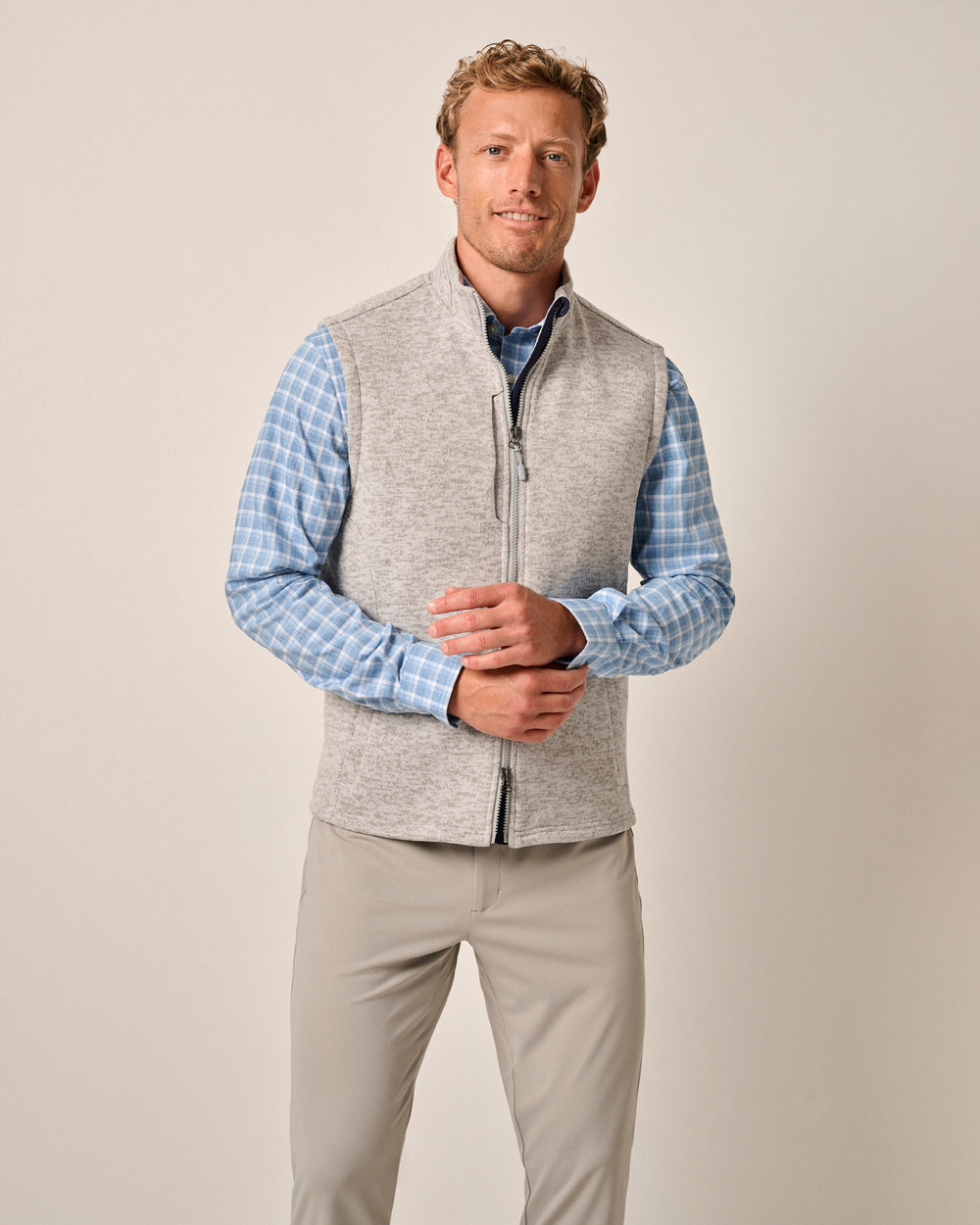 Johnnie O Denalis Double Zip Fleece Vest-Light Grey