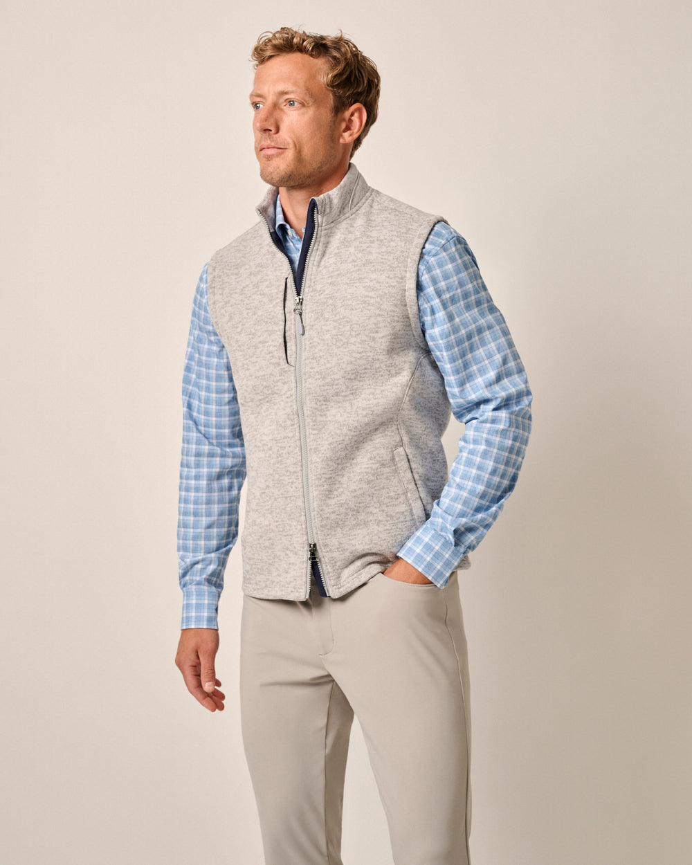 Johnnie O Denalis Double Zip Fleece Vest-Light Grey