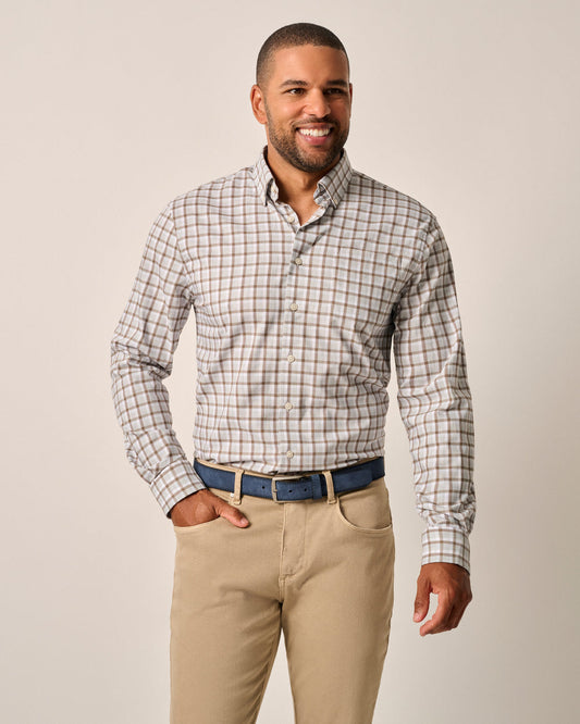 Johnnie O Roosevelt Performance Button Up Shirt-Light Grey