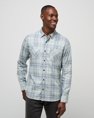 Travis Mathew CLOUD FLANNEL STRIPE BUTTON-UP- Jadeite