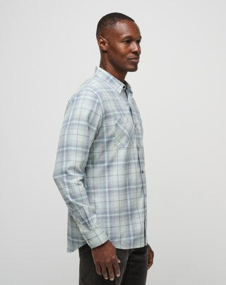 Travis Mathew CLOUD FLANNEL STRIPE BUTTON-UP- Jadeite