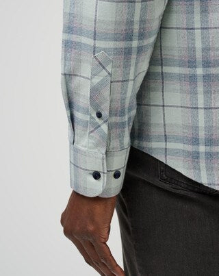 Travis Mathew CLOUD FLANNEL STRIPE BUTTON-UP- Jadeite