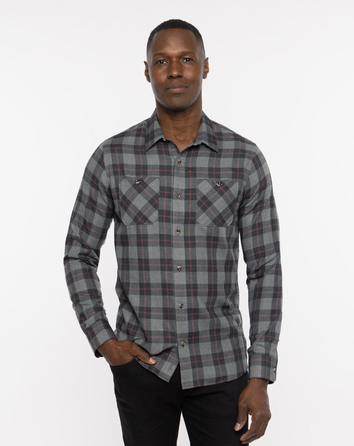 Travis Mathew Lannel Plaid Cloud- Heather Black Red