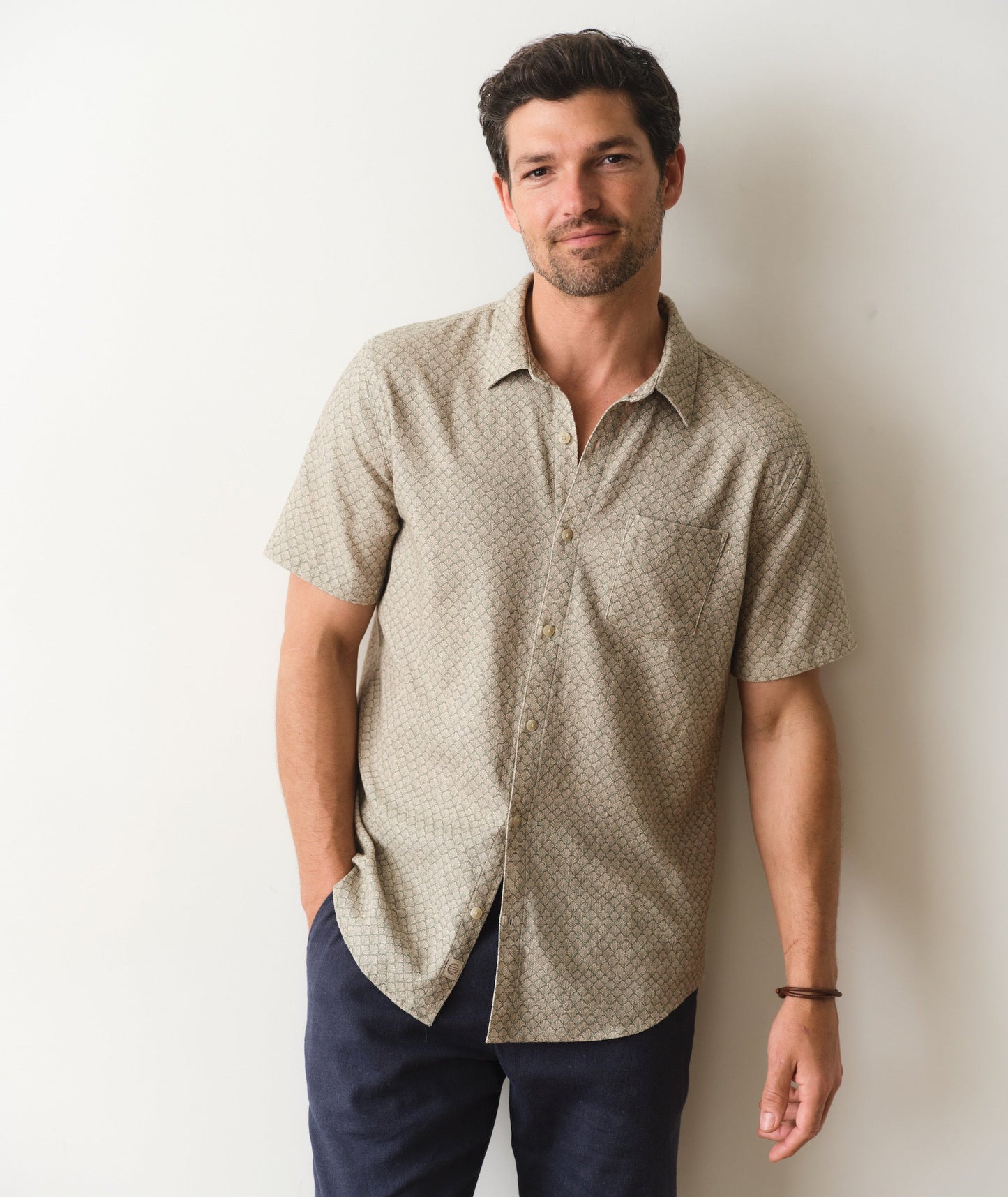 Marine Layer Stretch Selvage Short Sleeve Shirt- Sage