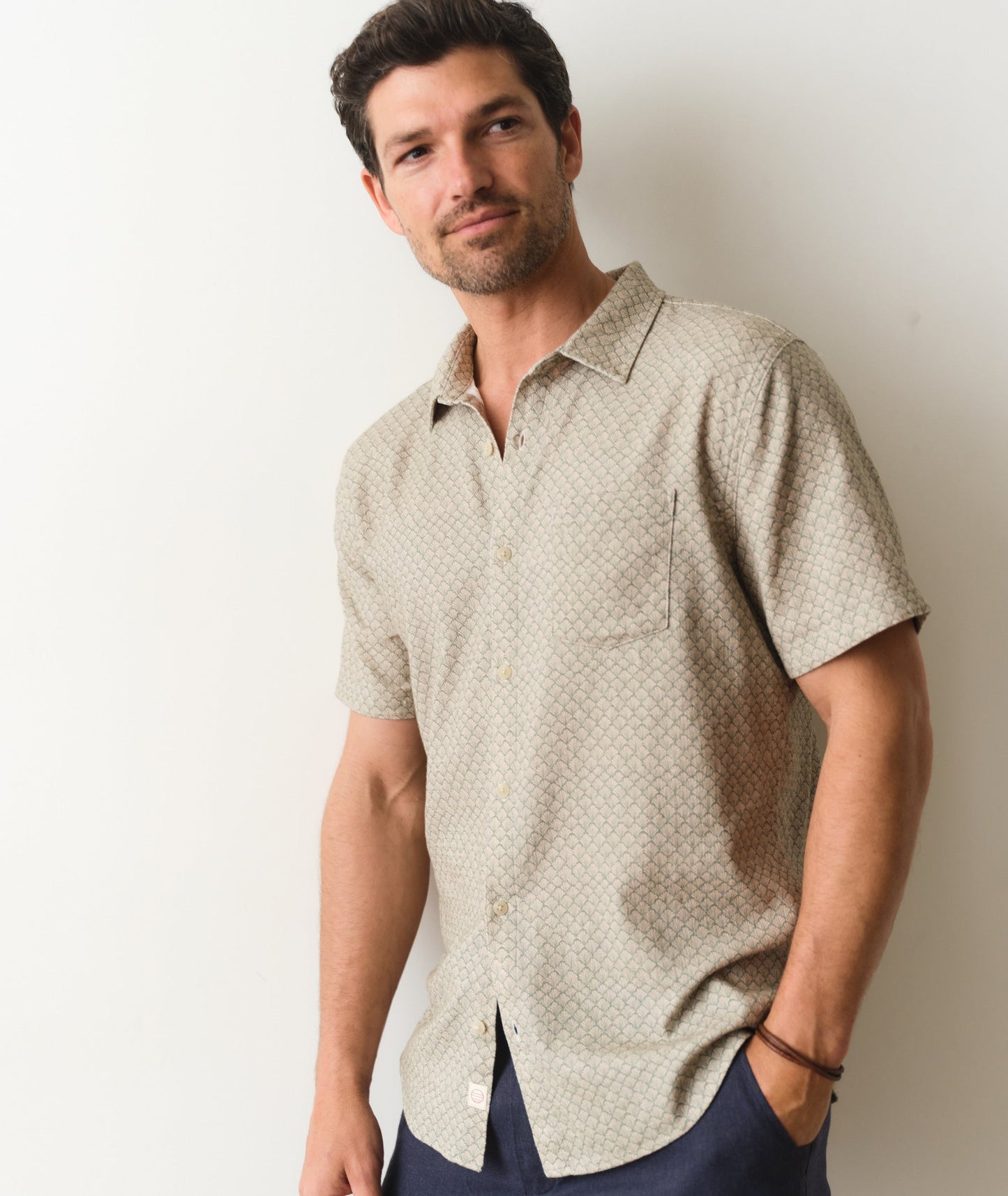 Marine Layer Stretch Selvage Short Sleeve Shirt- Sage