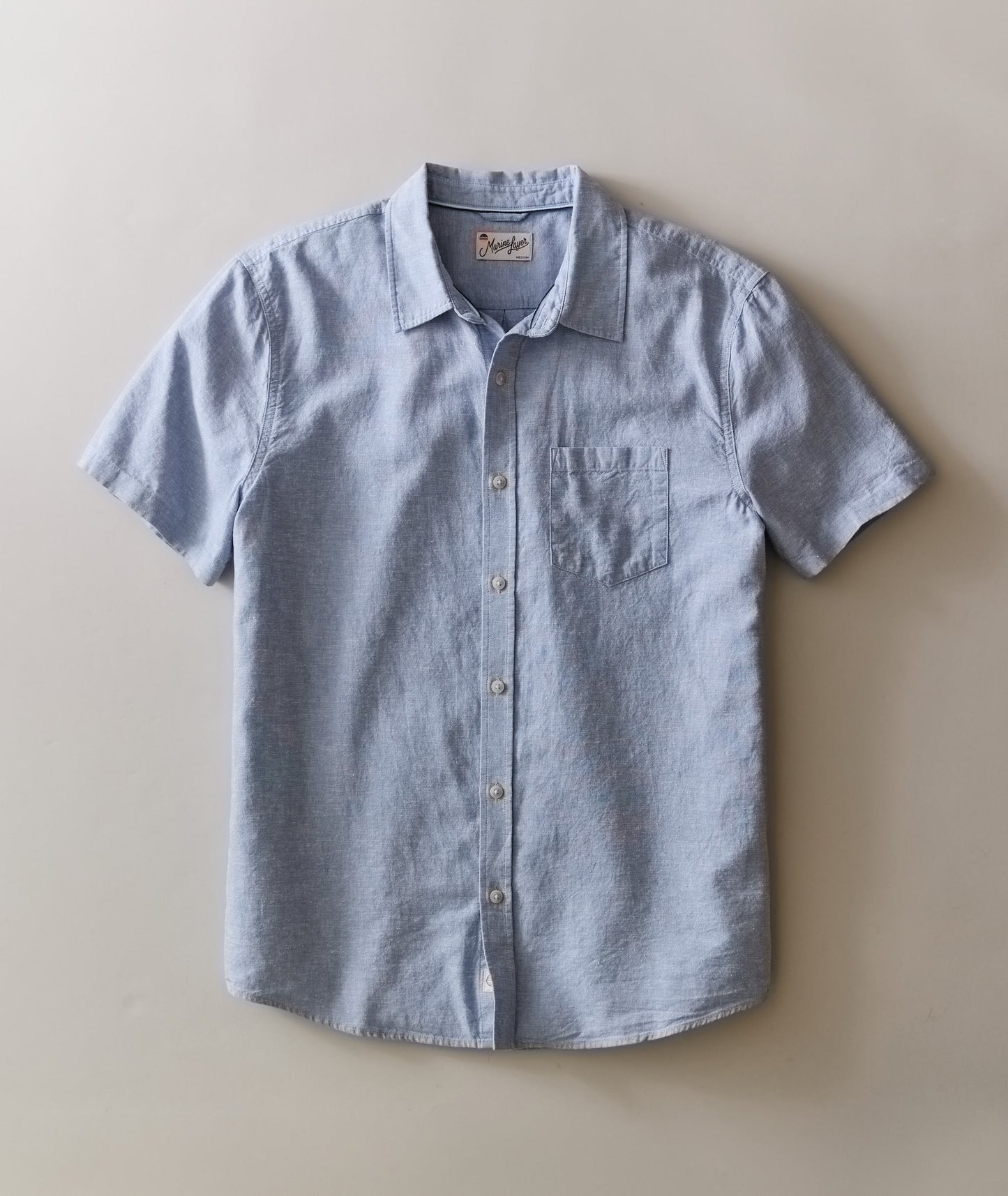 Marine Layer Better-Than-Linen Short Sleeve Shirt- Chambray