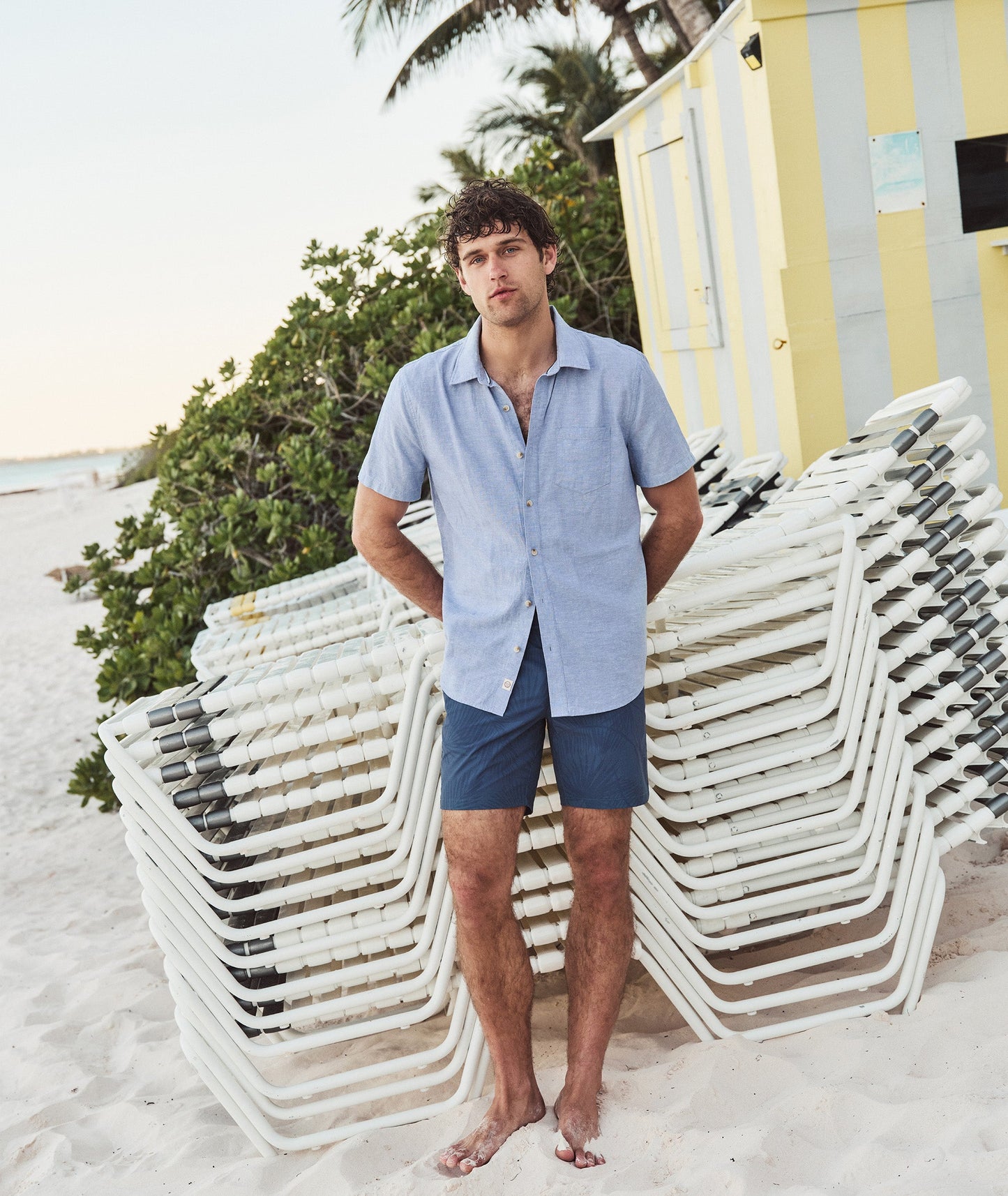 Marine Layer Better-Than-Linen Short Sleeve Shirt- Chambray