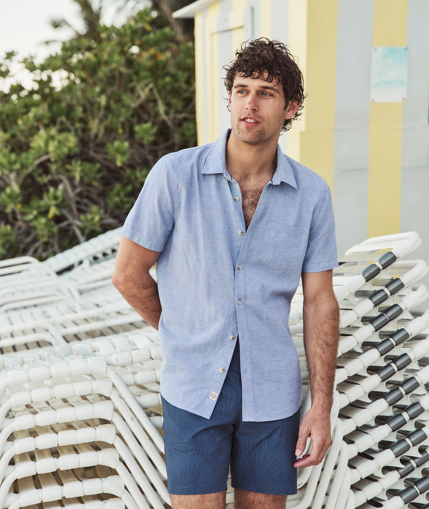 Marine Layer Better-Than-Linen Short Sleeve Shirt- Chambray
