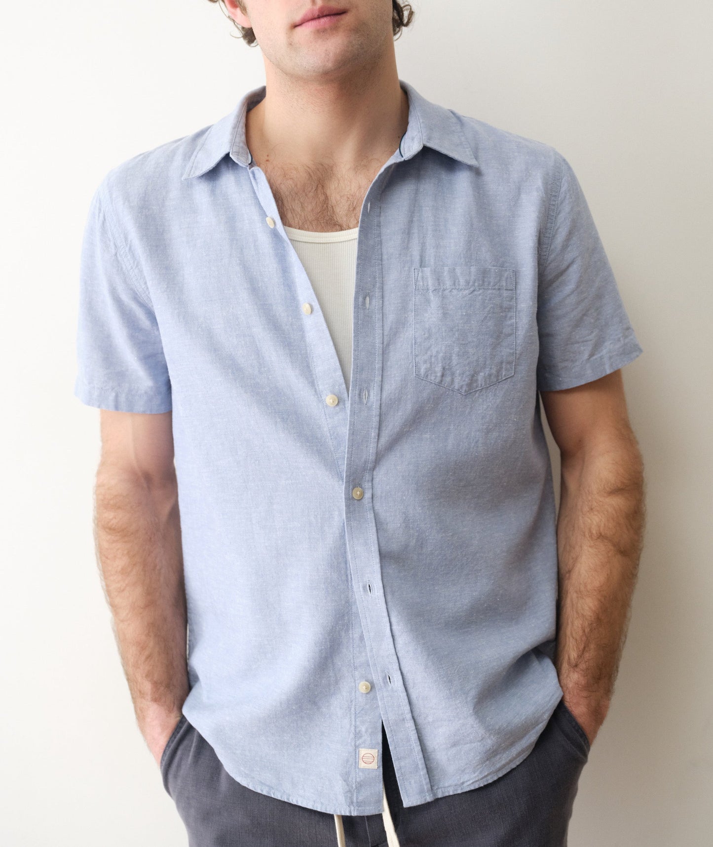 Marine Layer Better-Than-Linen Short Sleeve Shirt- Chambray