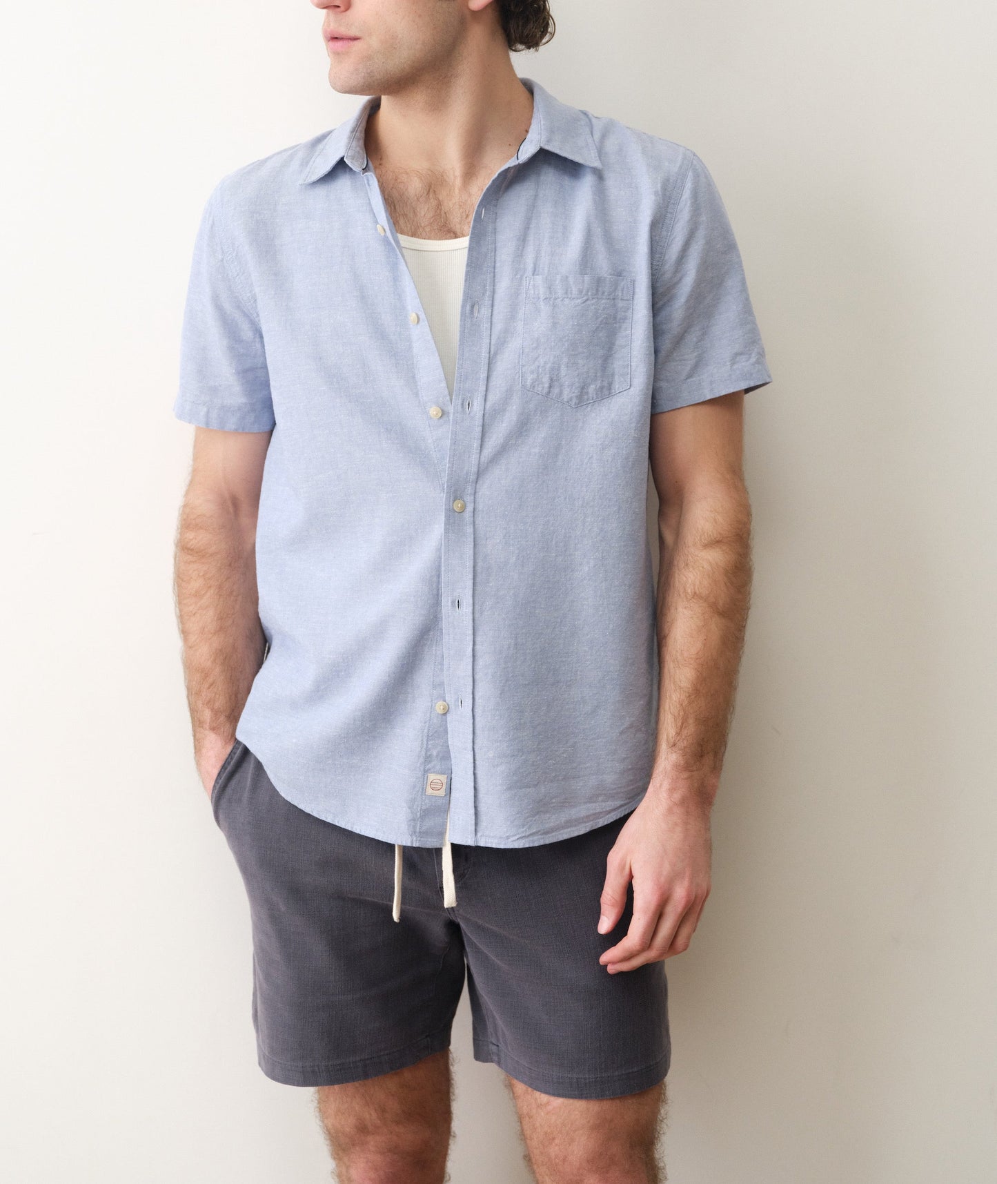 Marine Layer Better-Than-Linen Short Sleeve Shirt- Chambray